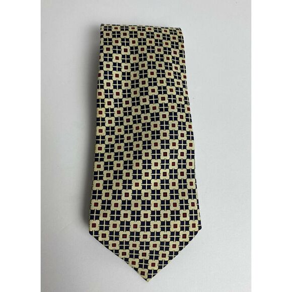 Polo Ralph Lauren Tie Yellow Blue Check Boxes Geometric 100% Silk Logo Classic - Picture 6 of 10